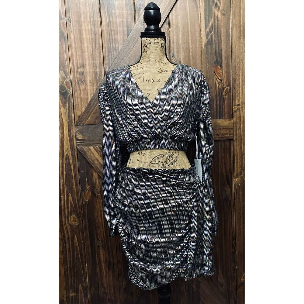 Rosevelvet Black Sequin 2Pc Skirt & Blouse Top Womens Dress Sz L